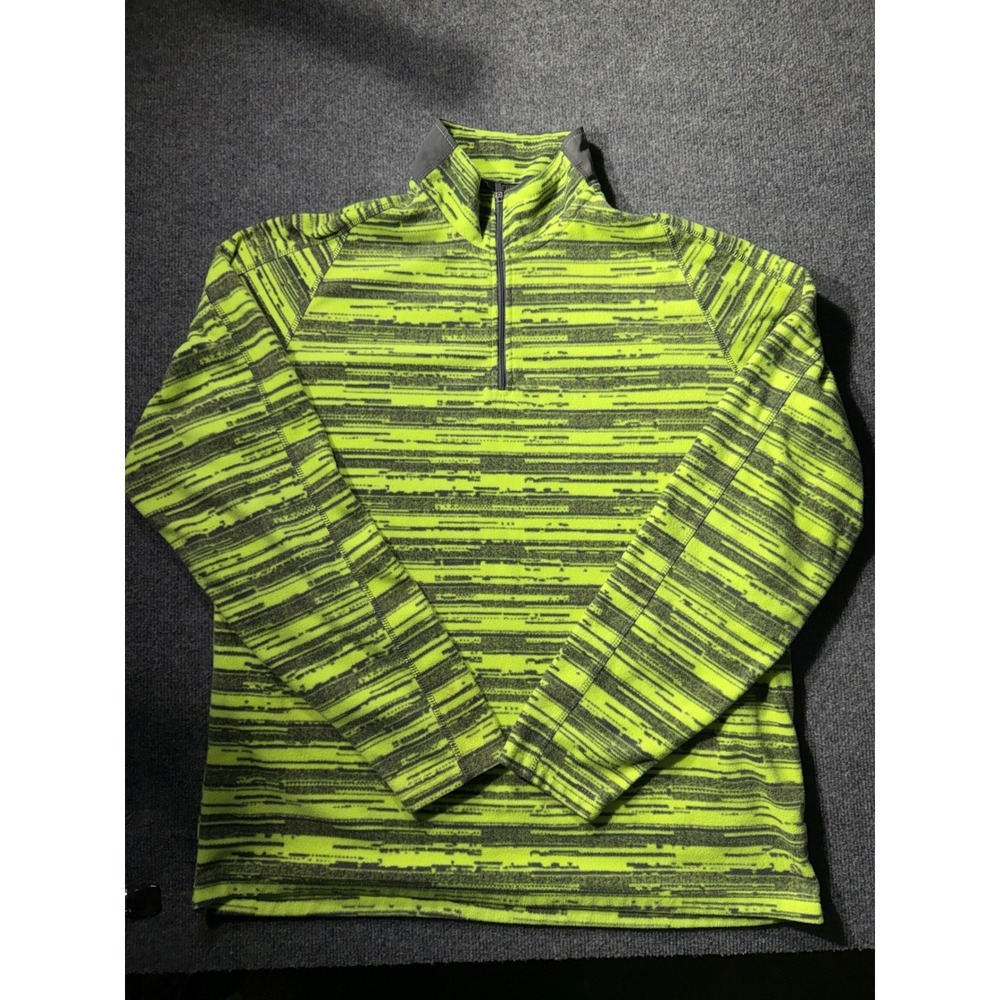 Xersion Mens XL Fleece Quarter Zip Pullover Neon Lime Green Space Dye‎ Mock Neck
